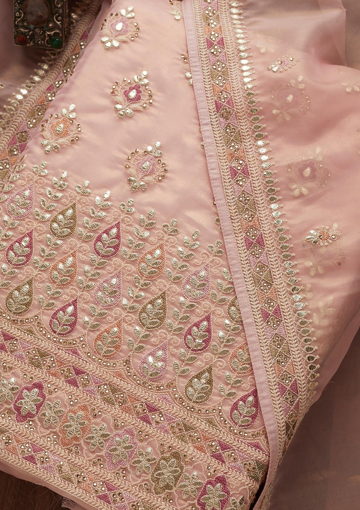 Pink Gotapatti Georgette Unstitched Salwar Suit-Koskii