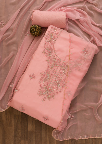 Pink Gotapatti Organza Unstitched Salwar Suit-Koskii
