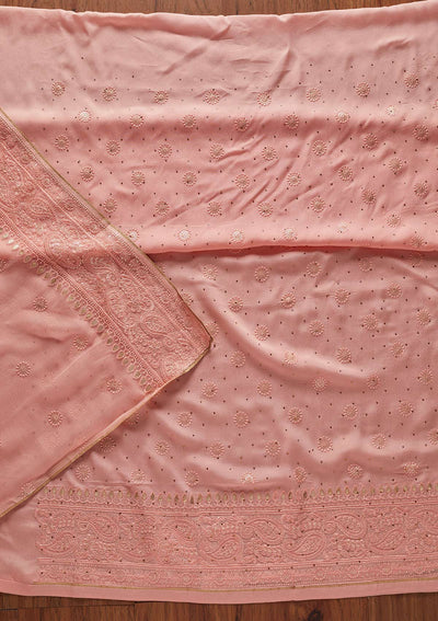 Pink Gotapatti Semi Crepe Designer Unstitched Salwar Suit - koskii