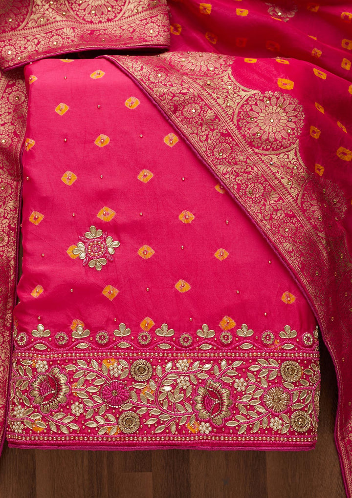 Pink Gotapatti Semi Crepe Unstitched Salwar Suit-Koskii