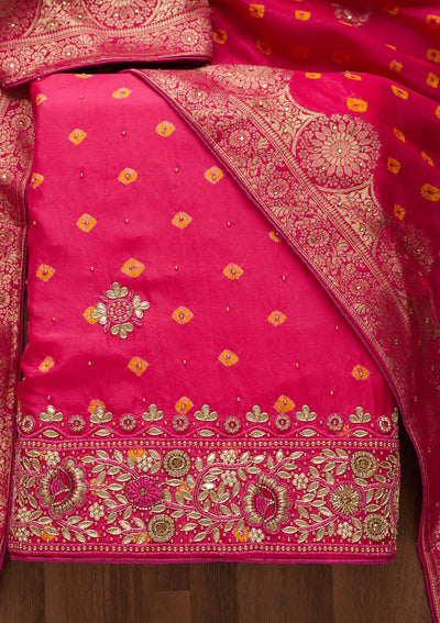 Pink Gotapatti Semi Crepe Unstitched Salwar Suit-Koskii