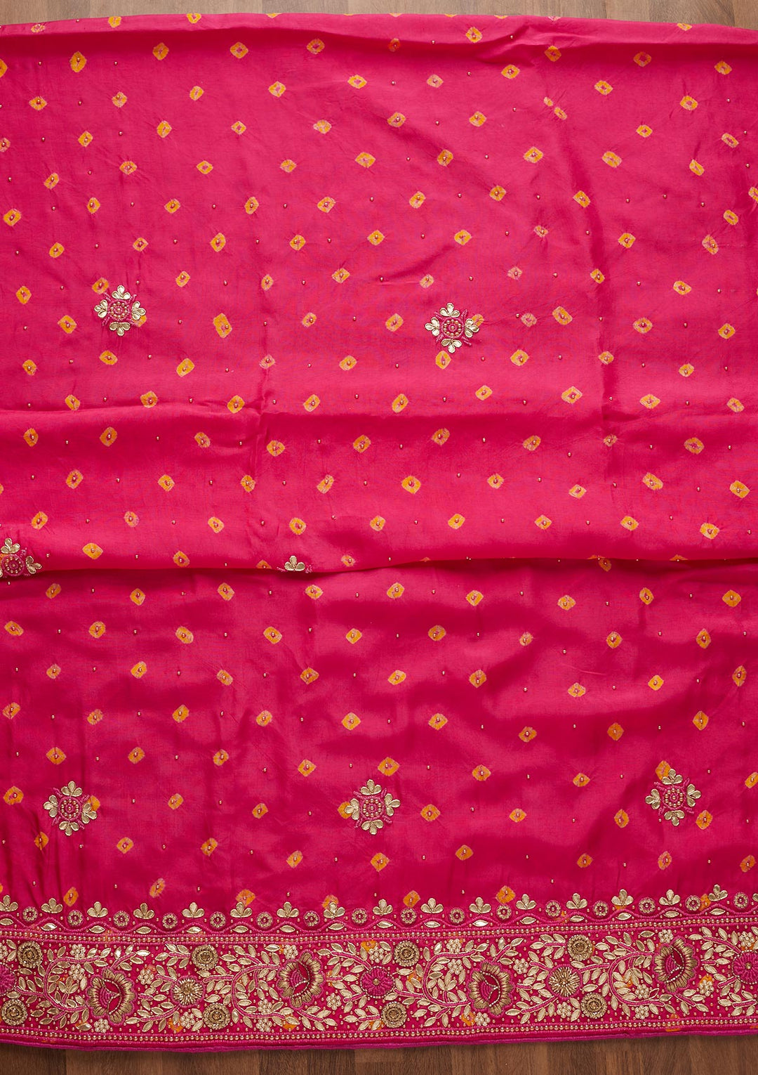 Pink Gotapatti Semi Crepe Unstitched Salwar Suit-Koskii
