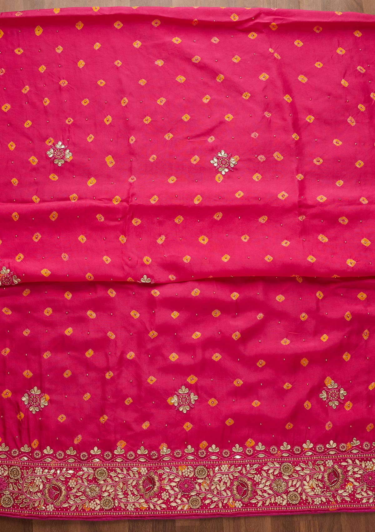 Pink Gotapatti Semi Crepe Unstitched Salwar Suit-Koskii