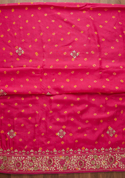 Pink Gotapatti Semi Crepe Unstitched Salwar Suit-Koskii