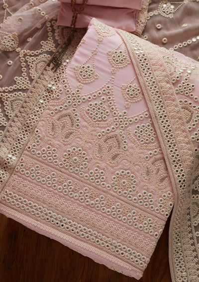 Pink Mirrorwork Georgette Designer Unstitched Salwar Suit - koskii