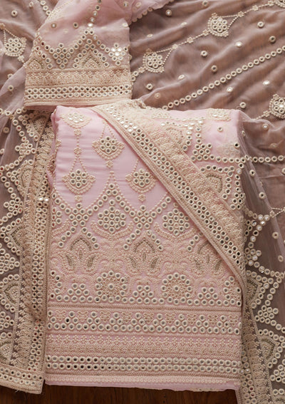 Pink Mirrorwork Georgette Designer Unstitched Salwar Suit - koskii
