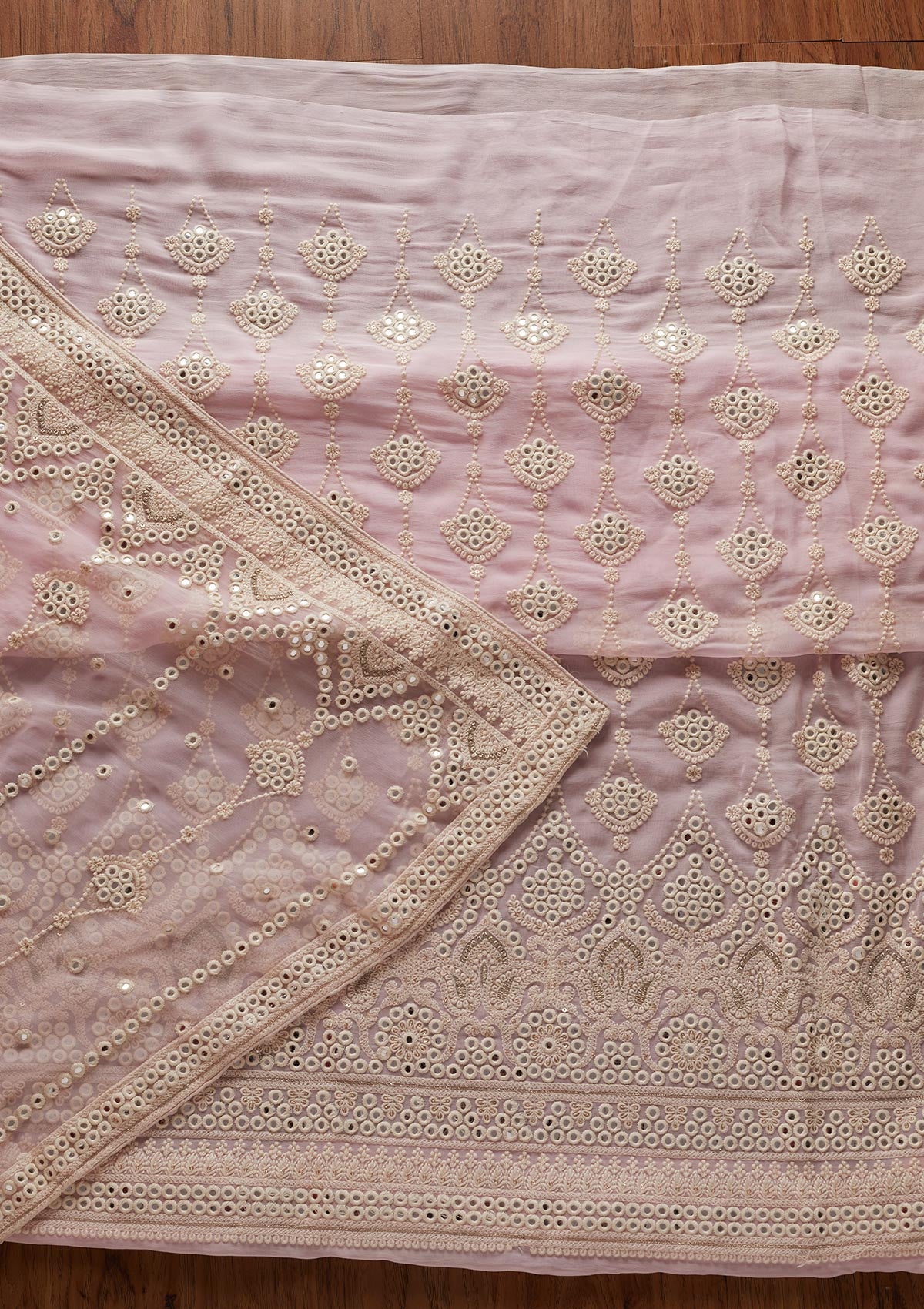 Pink Mirrorwork Georgette Designer Unstitched Salwar Suit - koskii