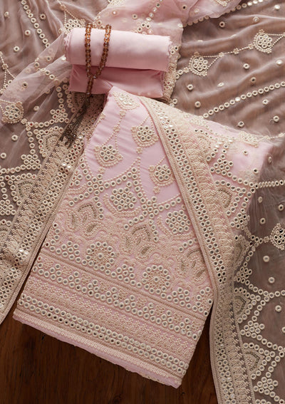 Pink Mirrorwork Georgette Designer Unstitched Salwar Suit - koskii