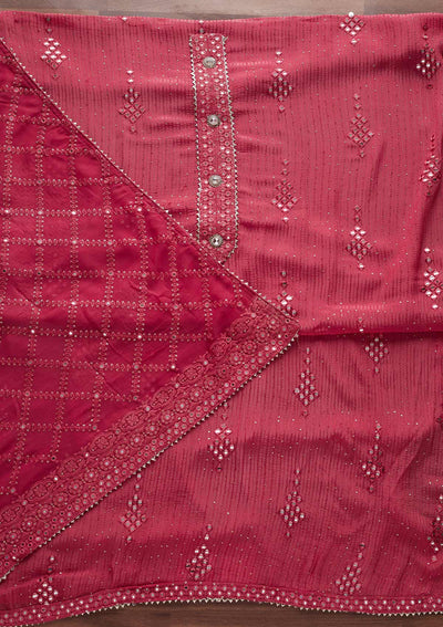 Pink Mirrorwork Georgette Designer Unstitched Salwar Suit - Koskii