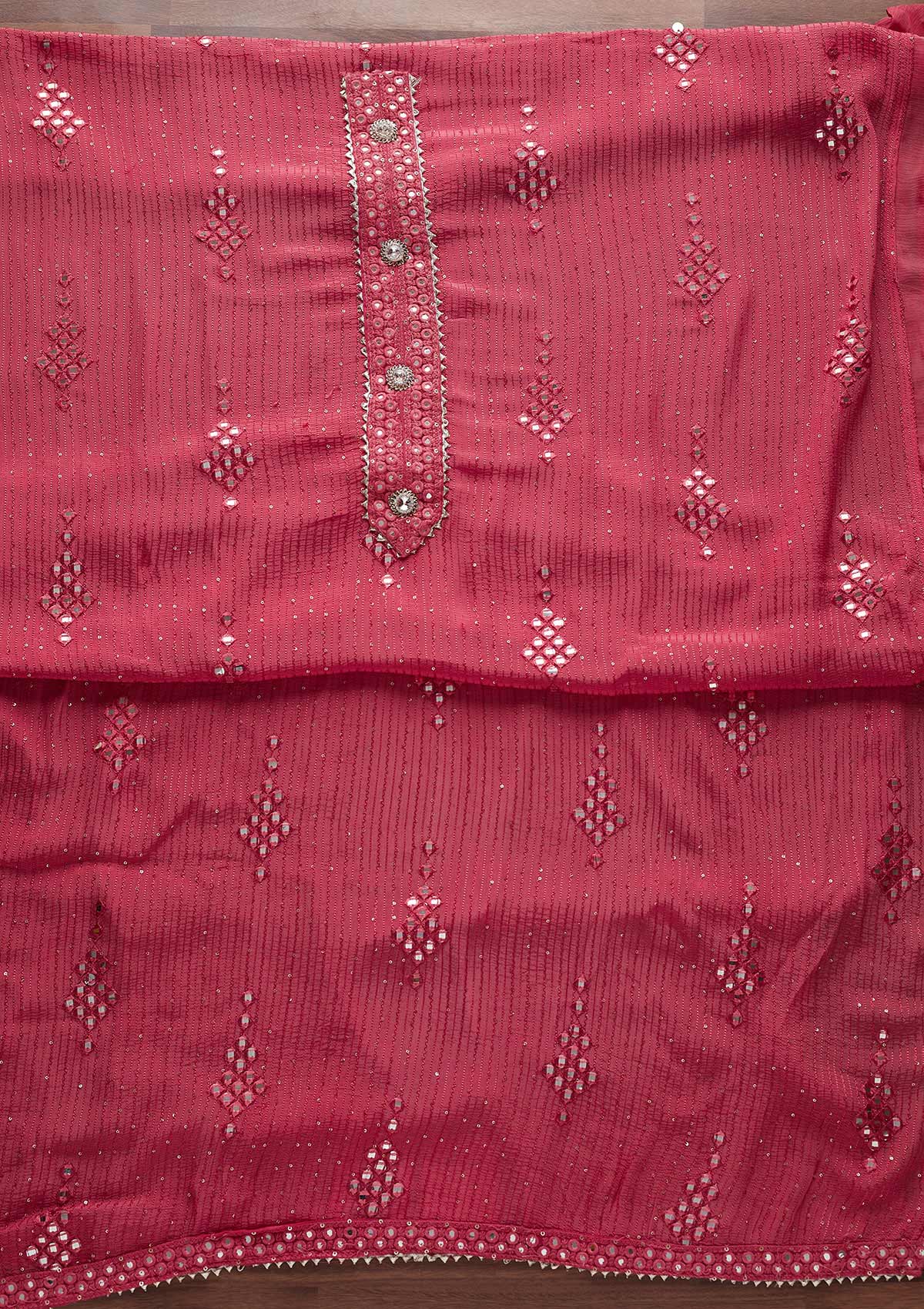 Pink Mirrorwork Georgette Designer Unstitched Salwar Suit - Koskii