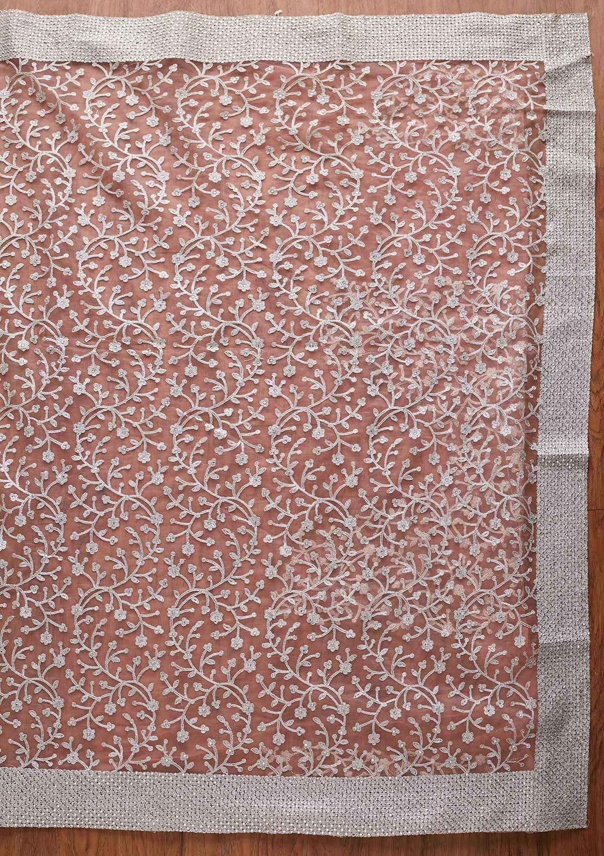 Pink Silver Zariwork Net Designer Saree - koskii