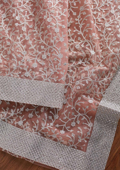Pink Silver Zariwork Net Designer Saree - koskii