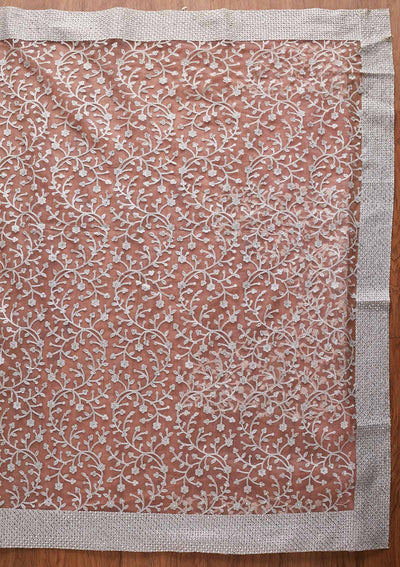 Pink Silver Zariwork Net Designer Saree - koskii