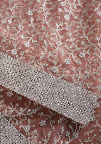 Pink Silver Zariwork Net Designer Saree - koskii