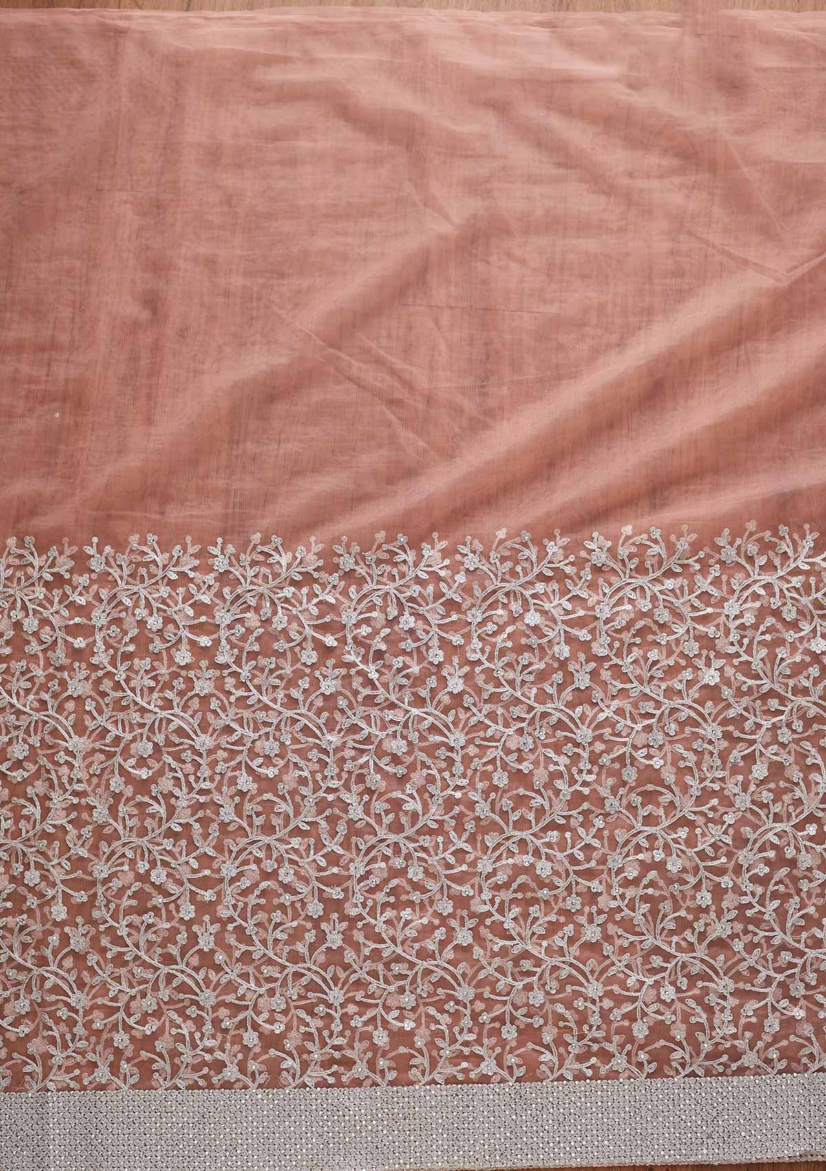Pink Silver Zariwork Net Designer Saree - koskii