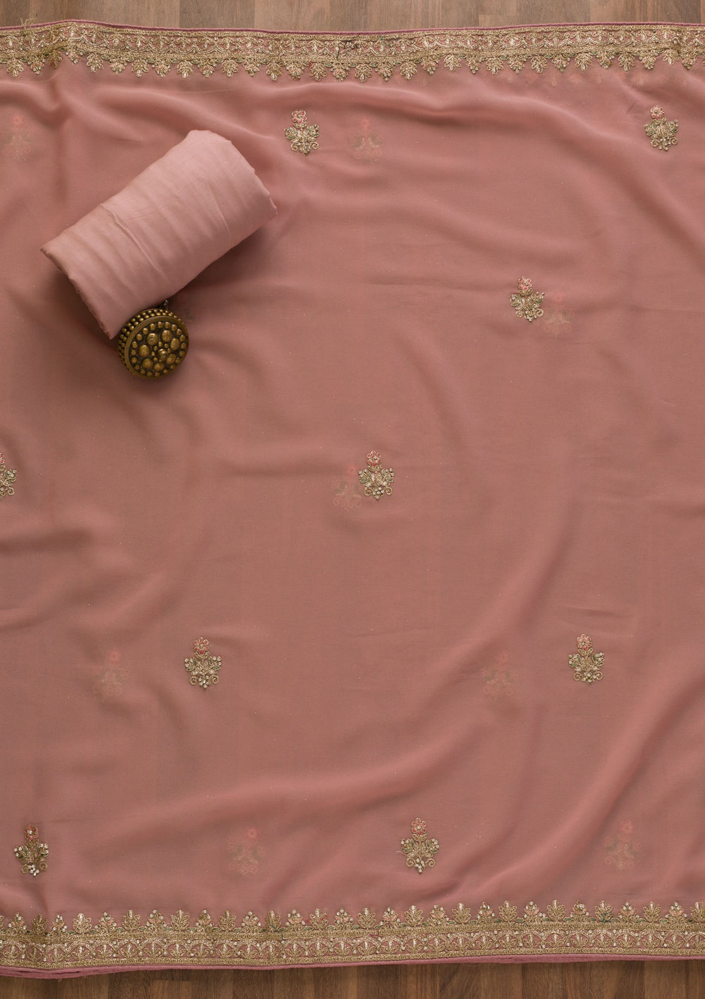 Pink Pearlwork Georgette Unstitched Salwar Suit-Koskii