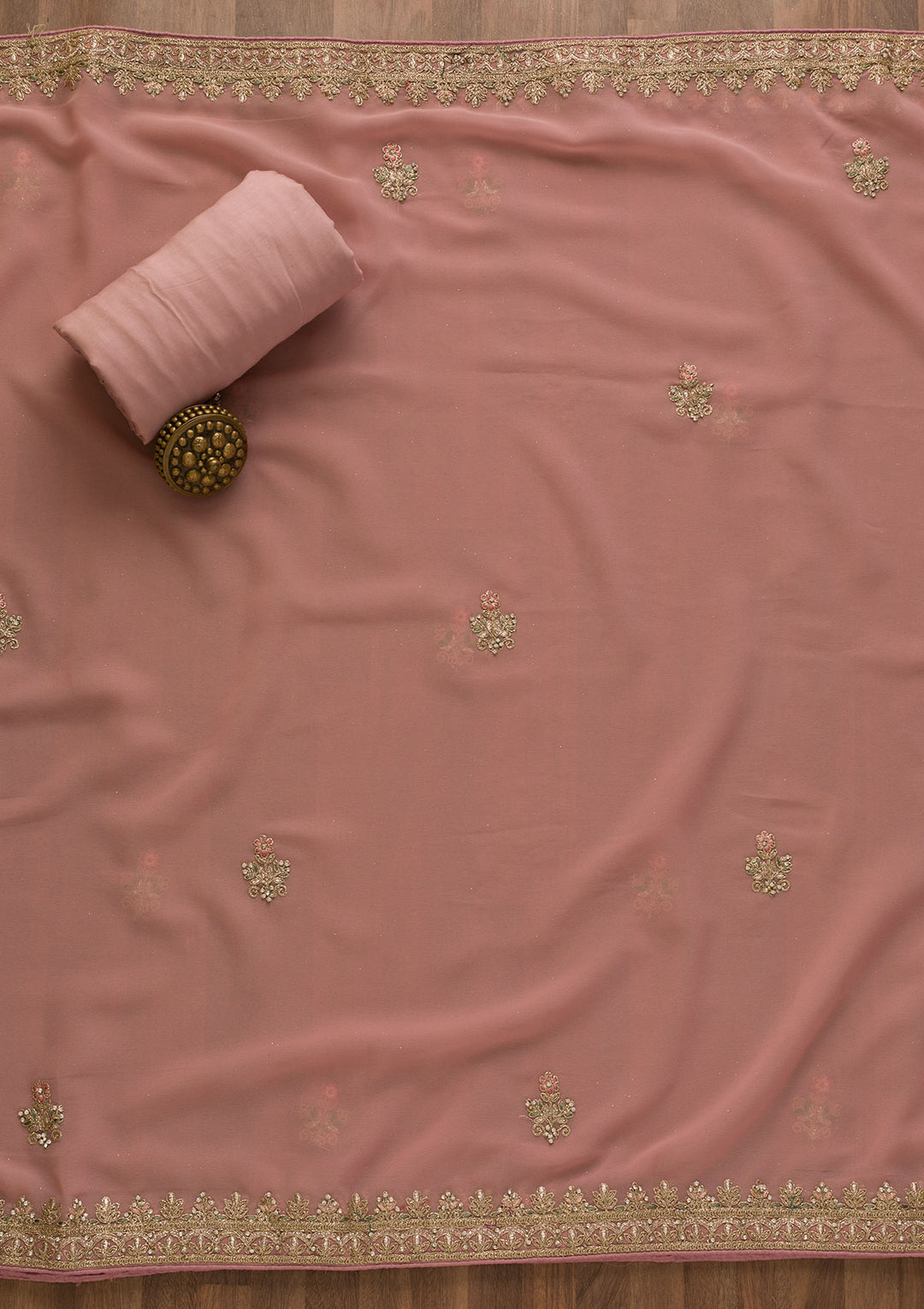 Pink Pearlwork Georgette Unstitched Salwar Suit-Koskii