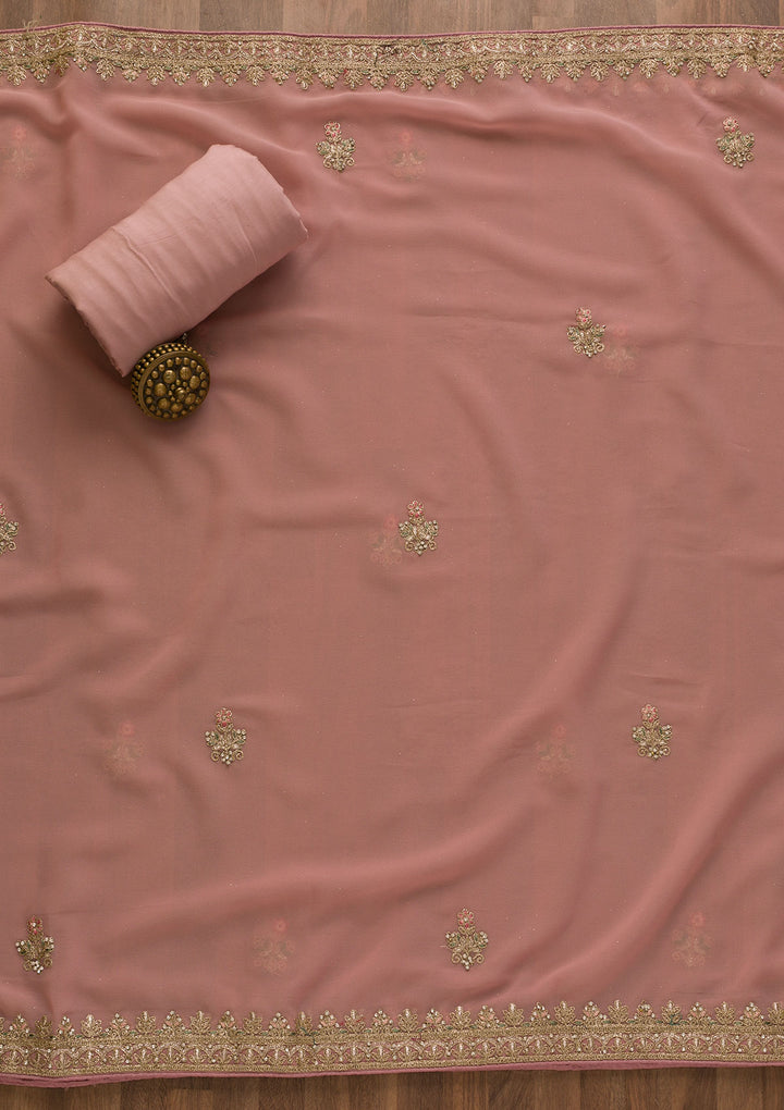 Pink Pearlwork Georgette Unstitched Salwar Suit-Koskii