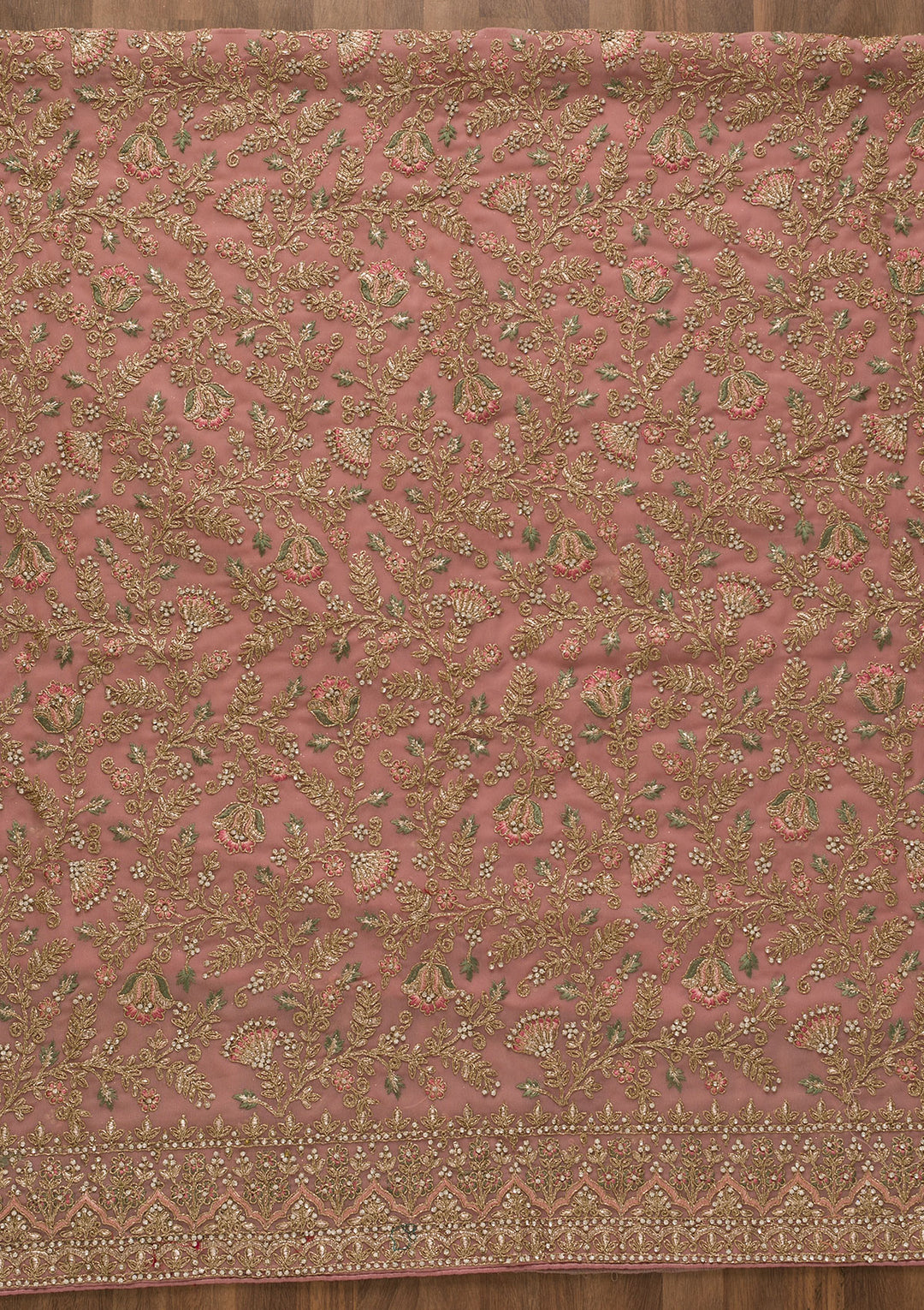 Pink Pearlwork Georgette Unstitched Salwar Suit-Koskii