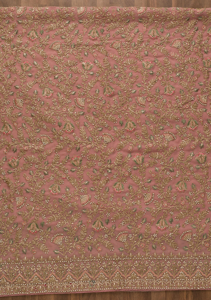 Pink Pearlwork Georgette Unstitched Salwar Suit-Koskii