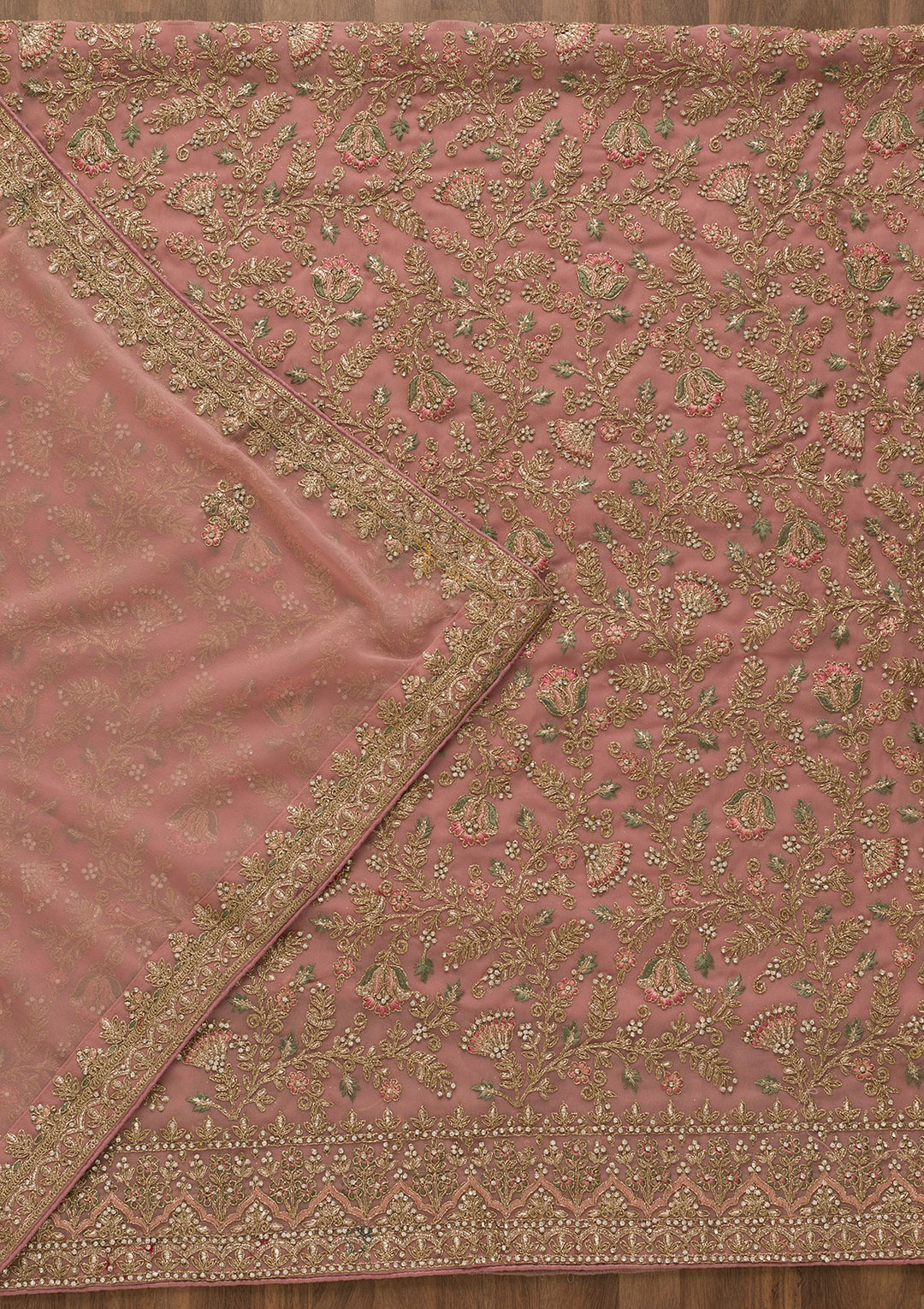 Pink Pearlwork Georgette Unstitched Salwar Suit-Koskii