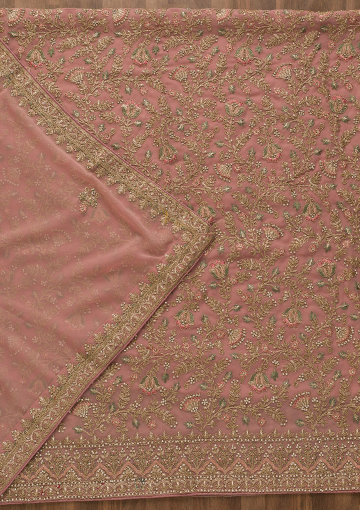 Pink Pearlwork Georgette Unstitched Salwar Suit-Koskii
