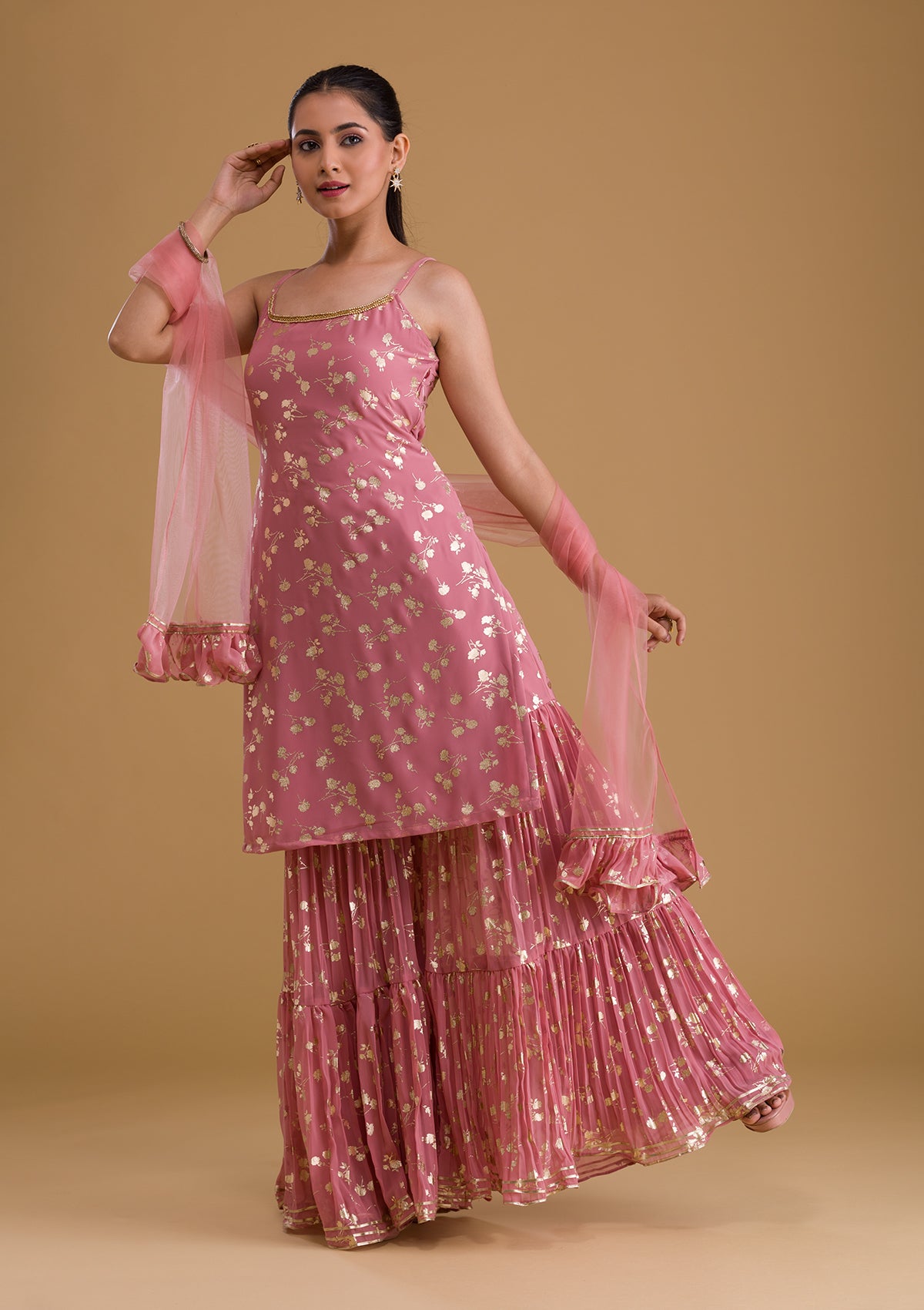 Pink Print Georgette Designer Salwar Suit-Koskii