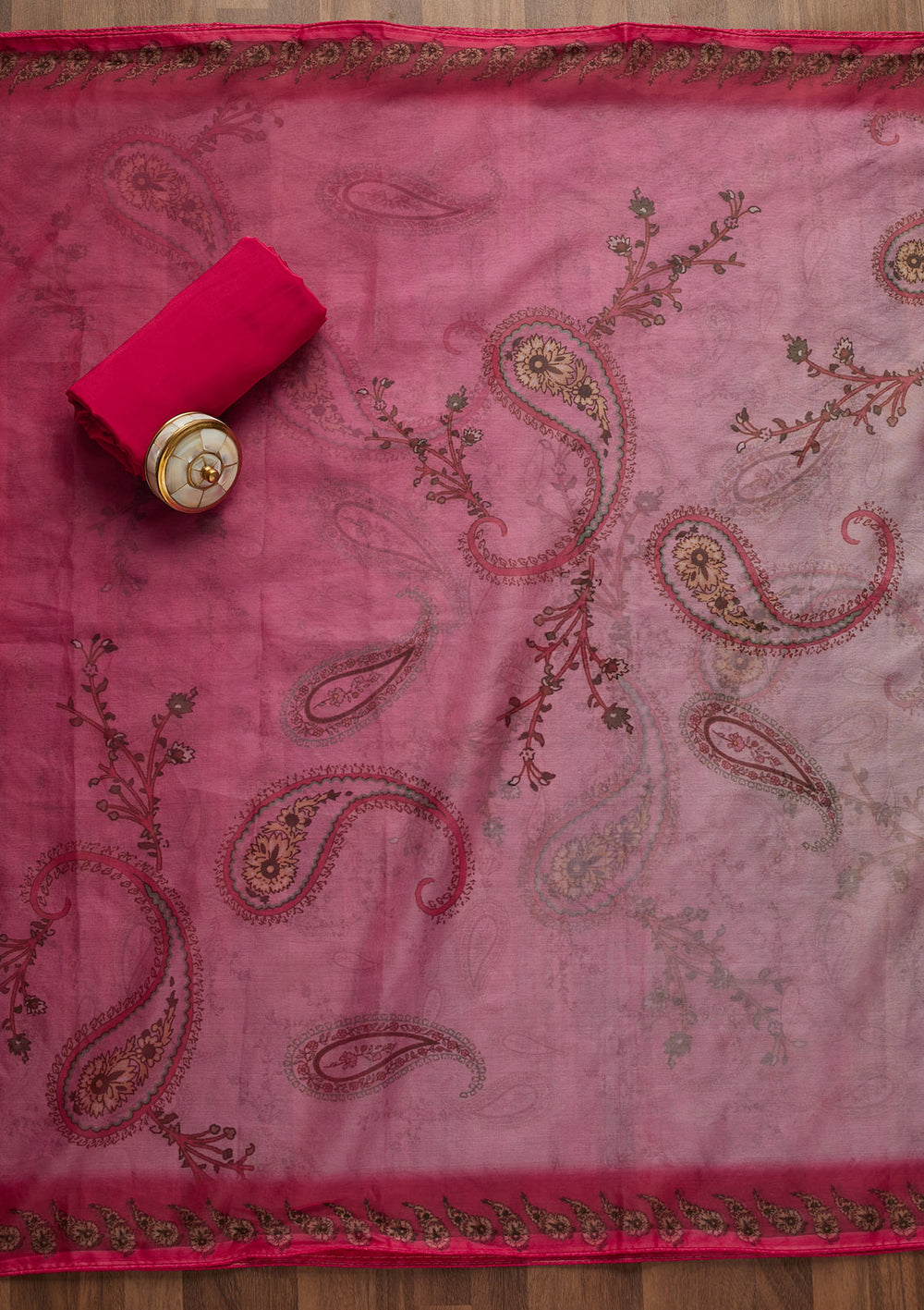Pink Print Tissue Unstitched Salwar Suit-Koskii