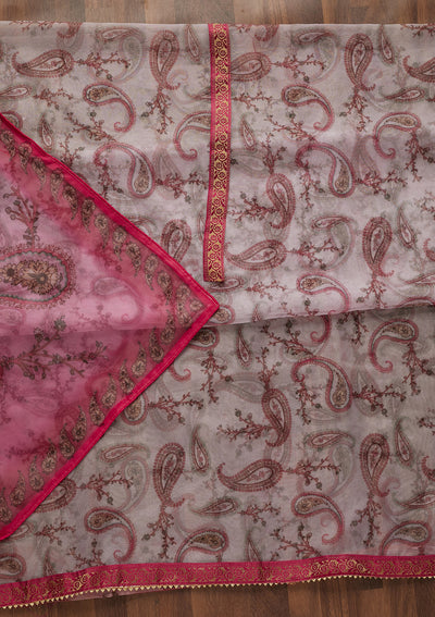 Pink Print Tissue Unstitched Salwar Suit-Koskii