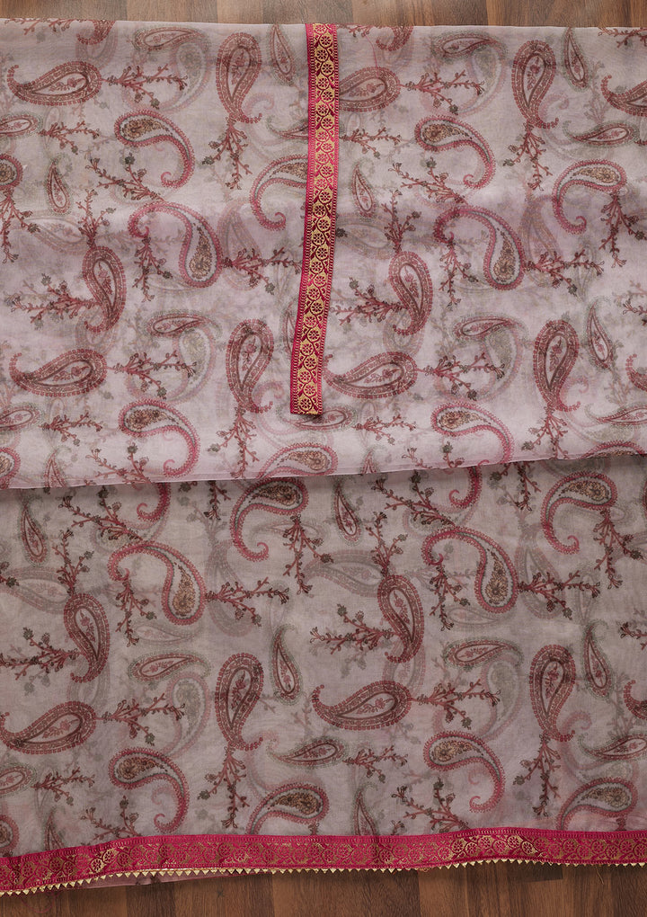 Pink Print Tissue Unstitched Salwar Suit-Koskii