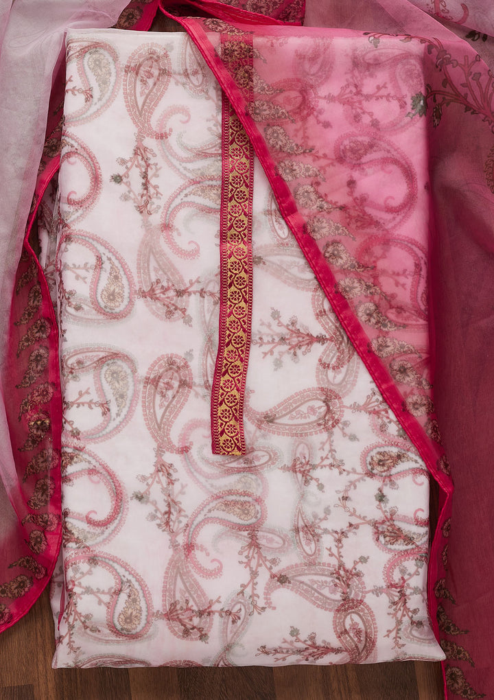 Pink Print Tissue Unstitched Salwar Suit-Koskii