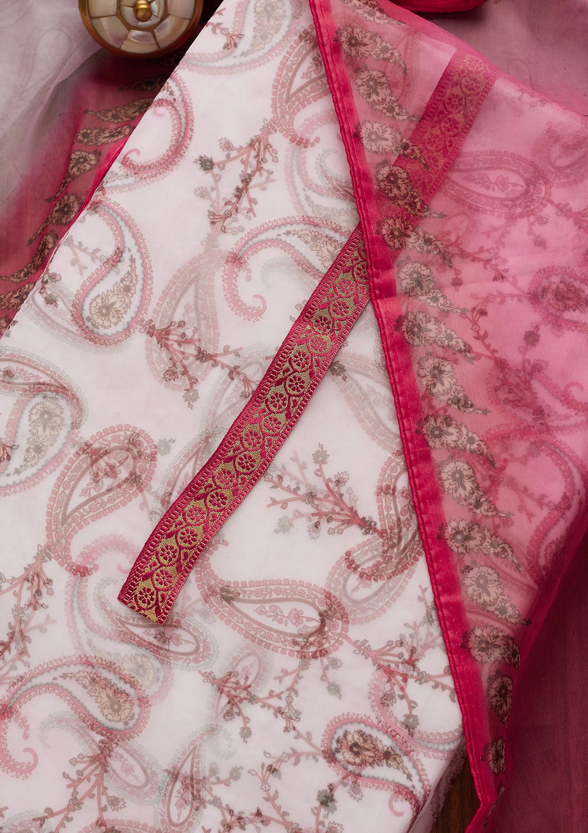 Pink Print Tissue Unstitched Salwar Suit-Koskii