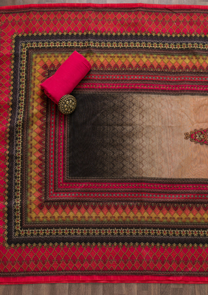 Pink Printed Art Silk Unstitched Salwar Suit-Koskii