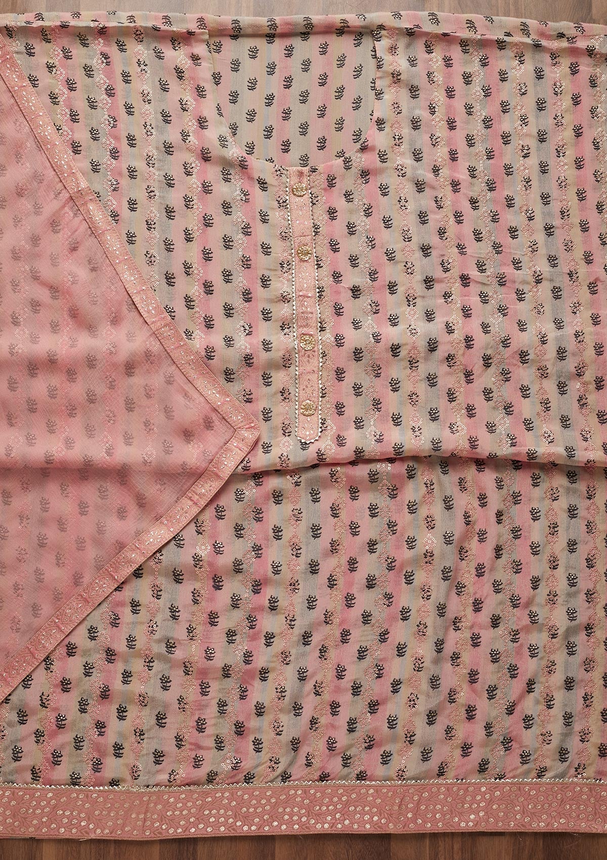 Pink Sequins Chanderi Unstitched Salwar Suit - Koskii