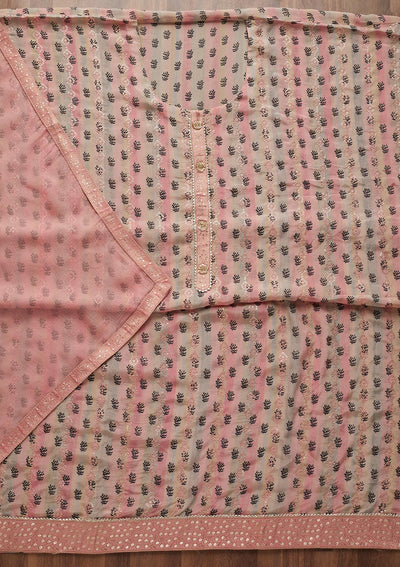 Pink Sequins Chanderi Unstitched Salwar Suit - Koskii
