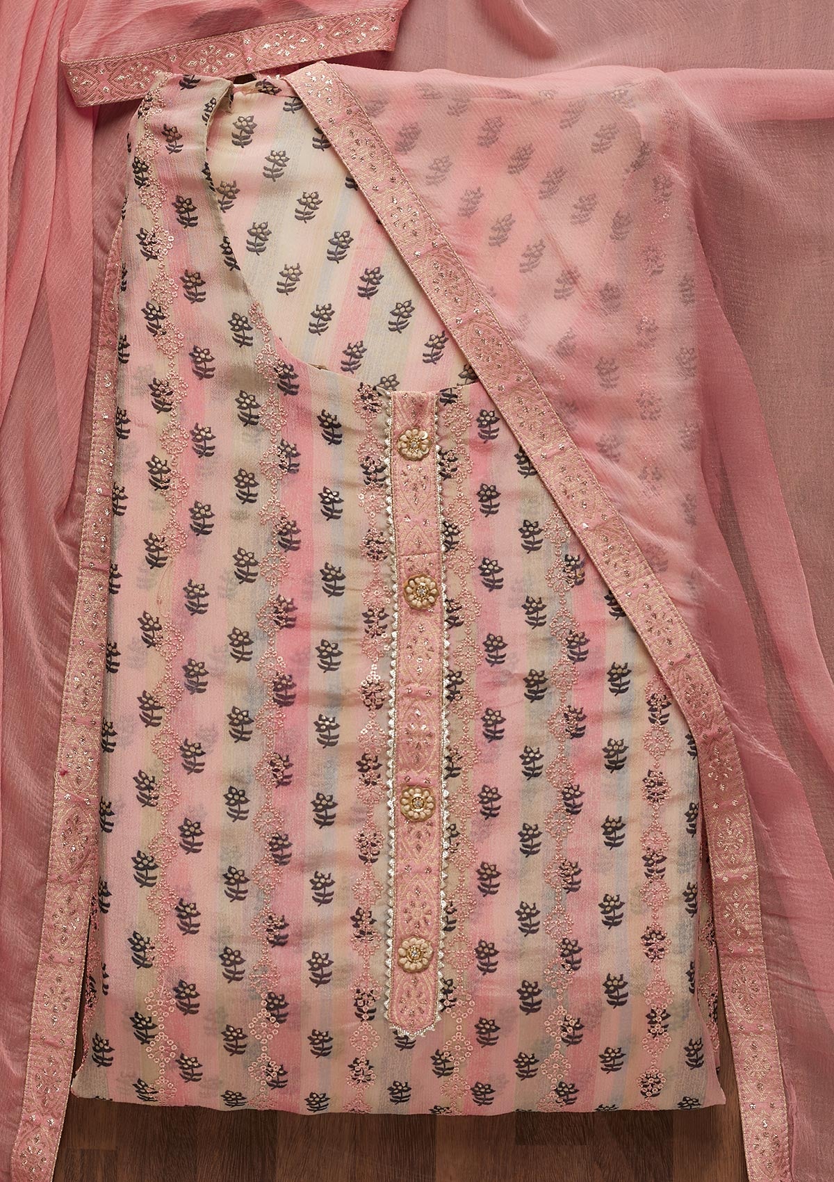 Pink Sequins Chanderi Unstitched Salwar Suit - Koskii