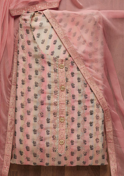 Pink Sequins Chanderi Unstitched Salwar Suit - Koskii