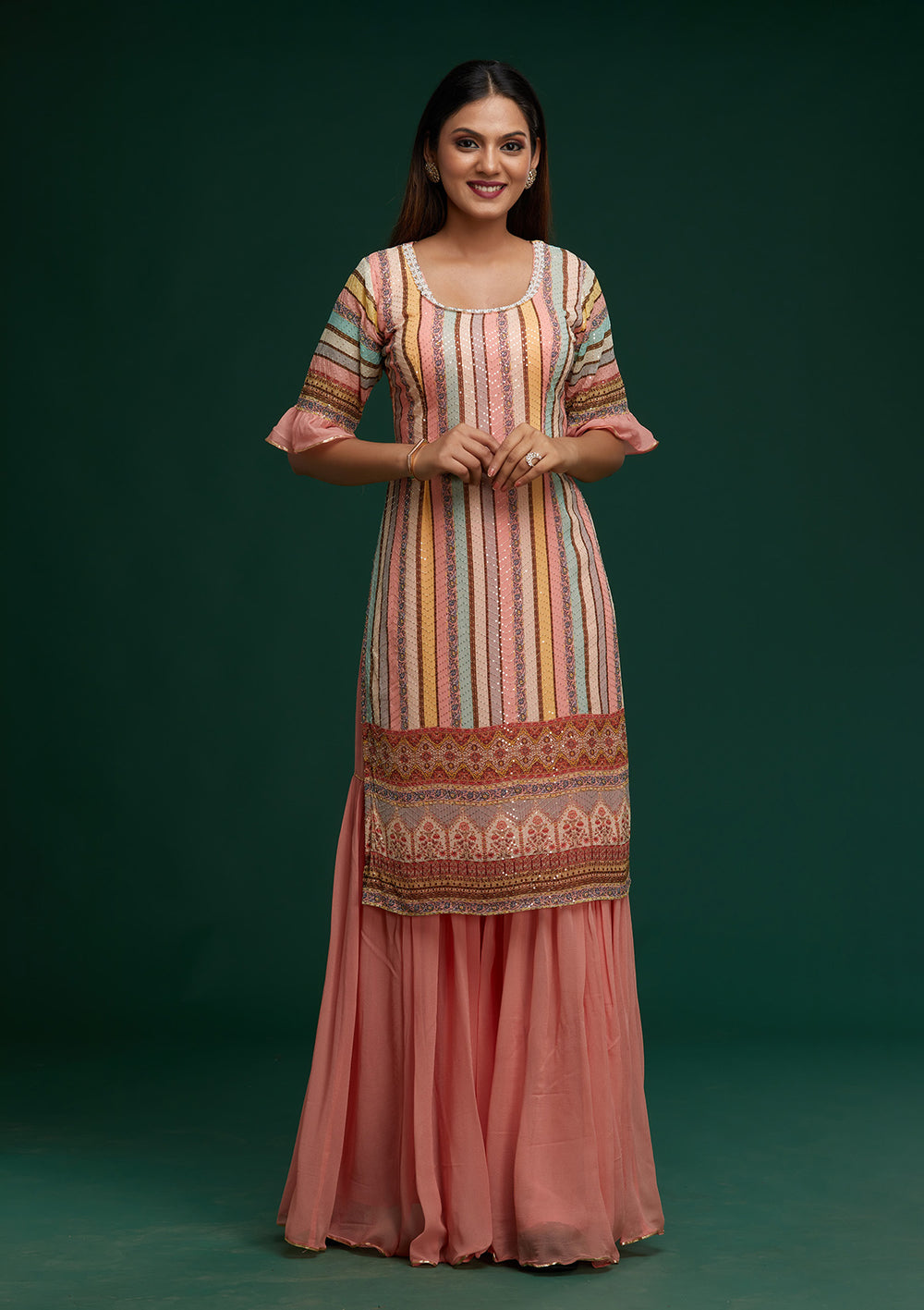 Pink Sequins Georgette Designer Salwar Suit - Koskii