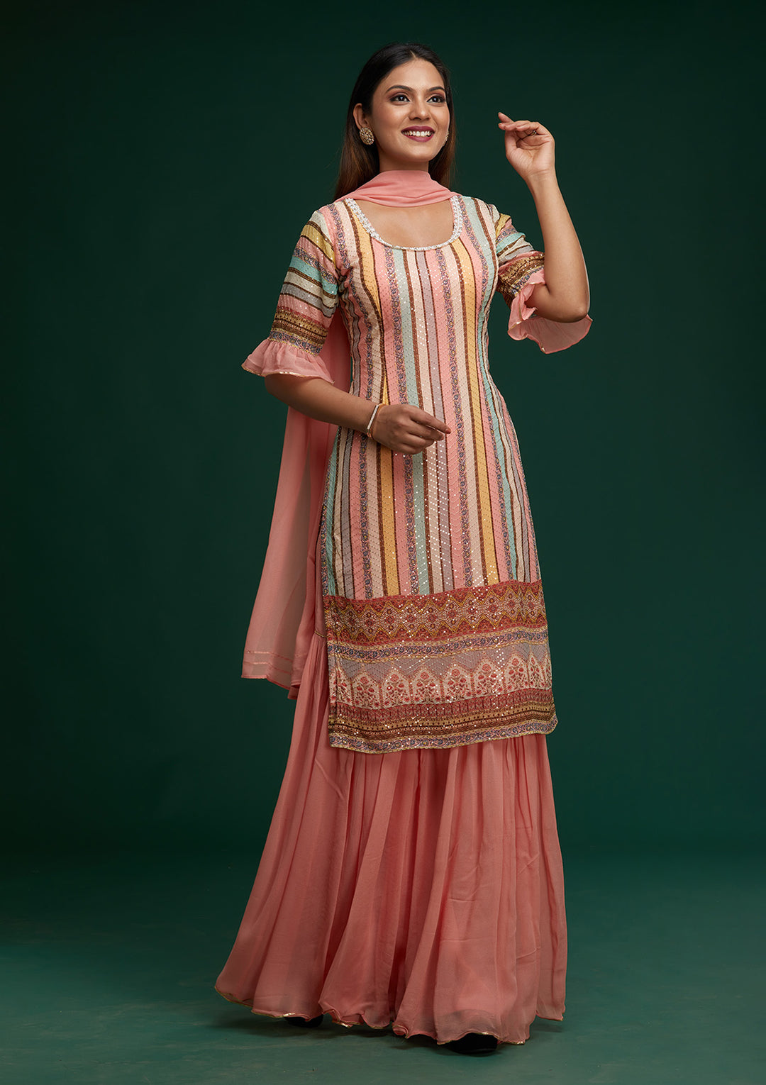 Pink Sequins Georgette Designer Salwar Suit - Koskii