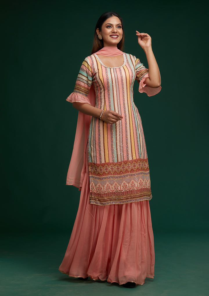 Pink Sequins Georgette Designer Salwar Suit - Koskii