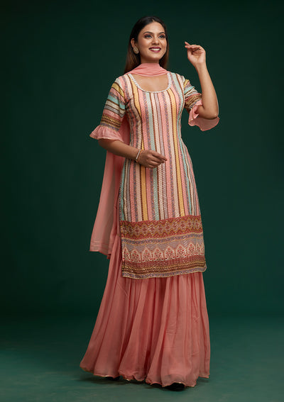 Pink Sequins Georgette Designer Salwar Suit - Koskii