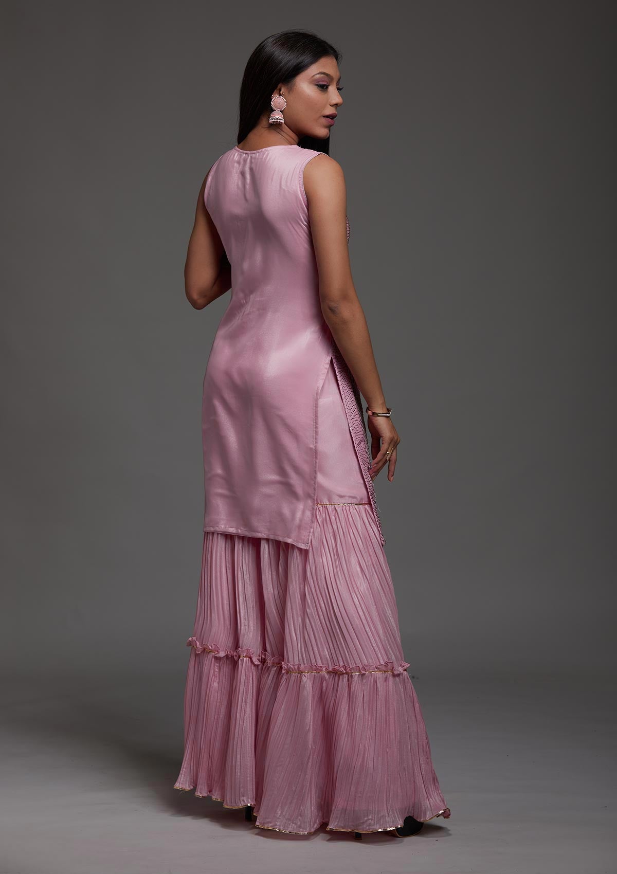 Pink Sequins Semi Crepe Designer Salwar Suit-Koskii