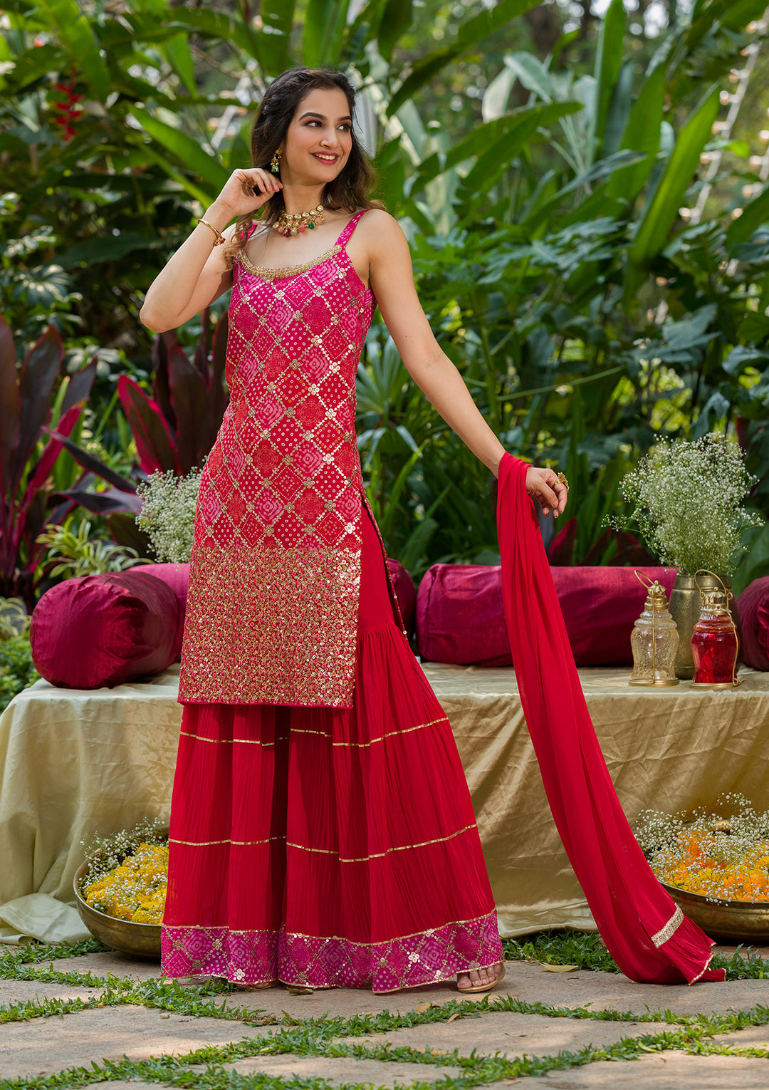 Pink Sequins Georgette Readymade Salwar Suit-Koskii