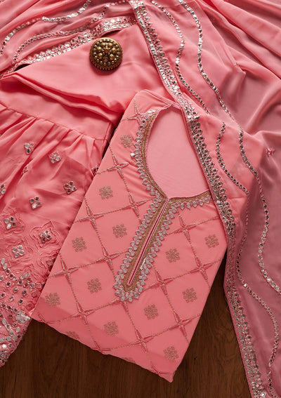 Pink Sequins Georgette Designer Semi-Stitched Salwar Suit - koskii