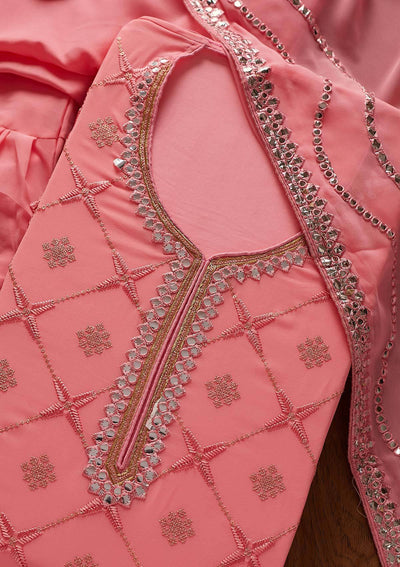Pink Sequins Georgette Designer Semi-Stitched Salwar Suit - koskii