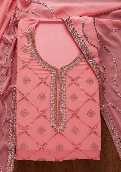 Pink Sequins Georgette Designer Semi-Stitched Salwar Suit - koskii