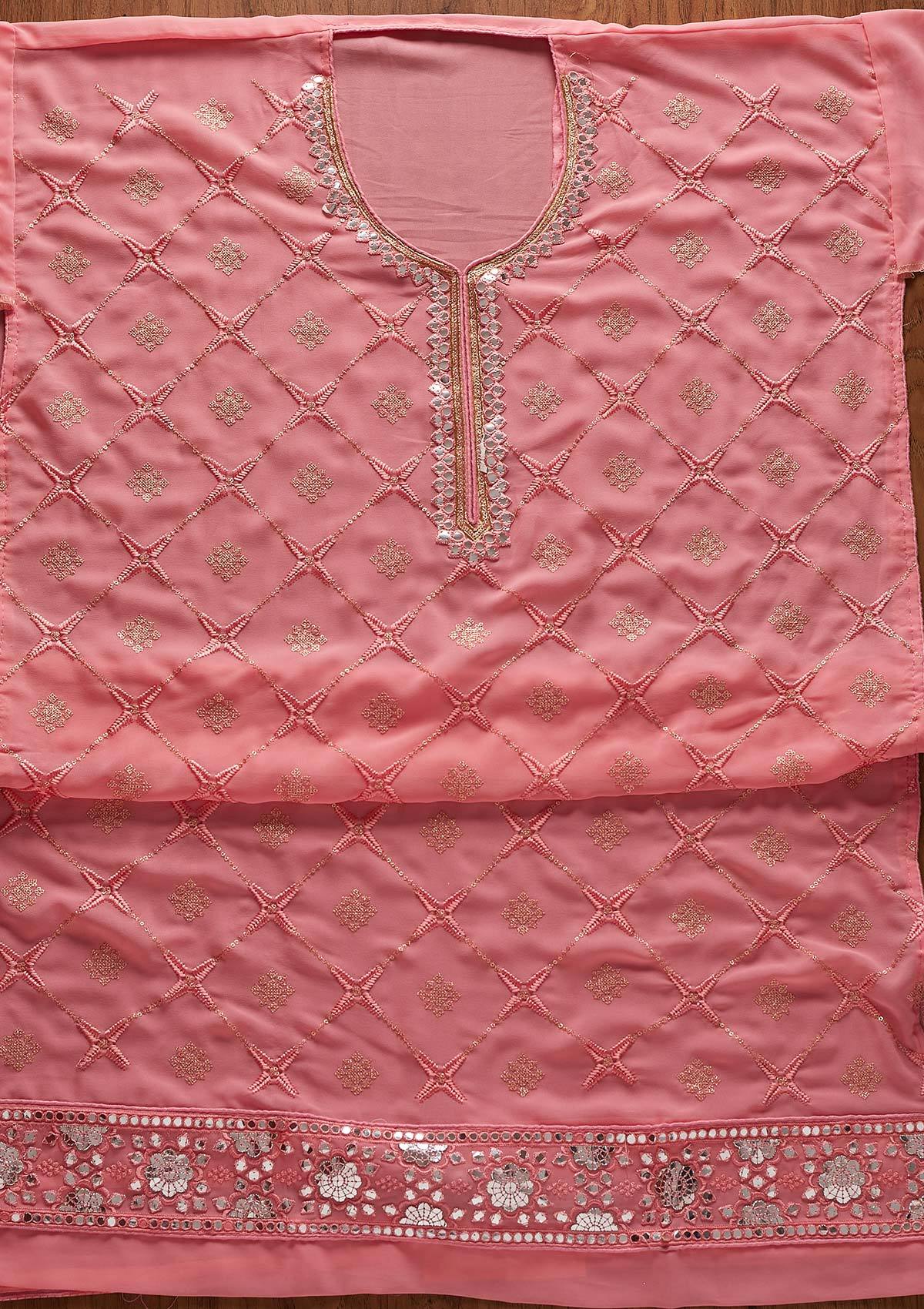 Pink Sequins Georgette Designer Semi-Stitched Salwar Suit - koskii