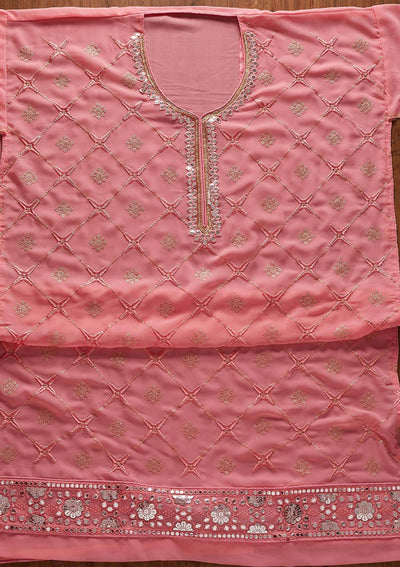 Pink Sequins Georgette Designer Semi-Stitched Salwar Suit - koskii