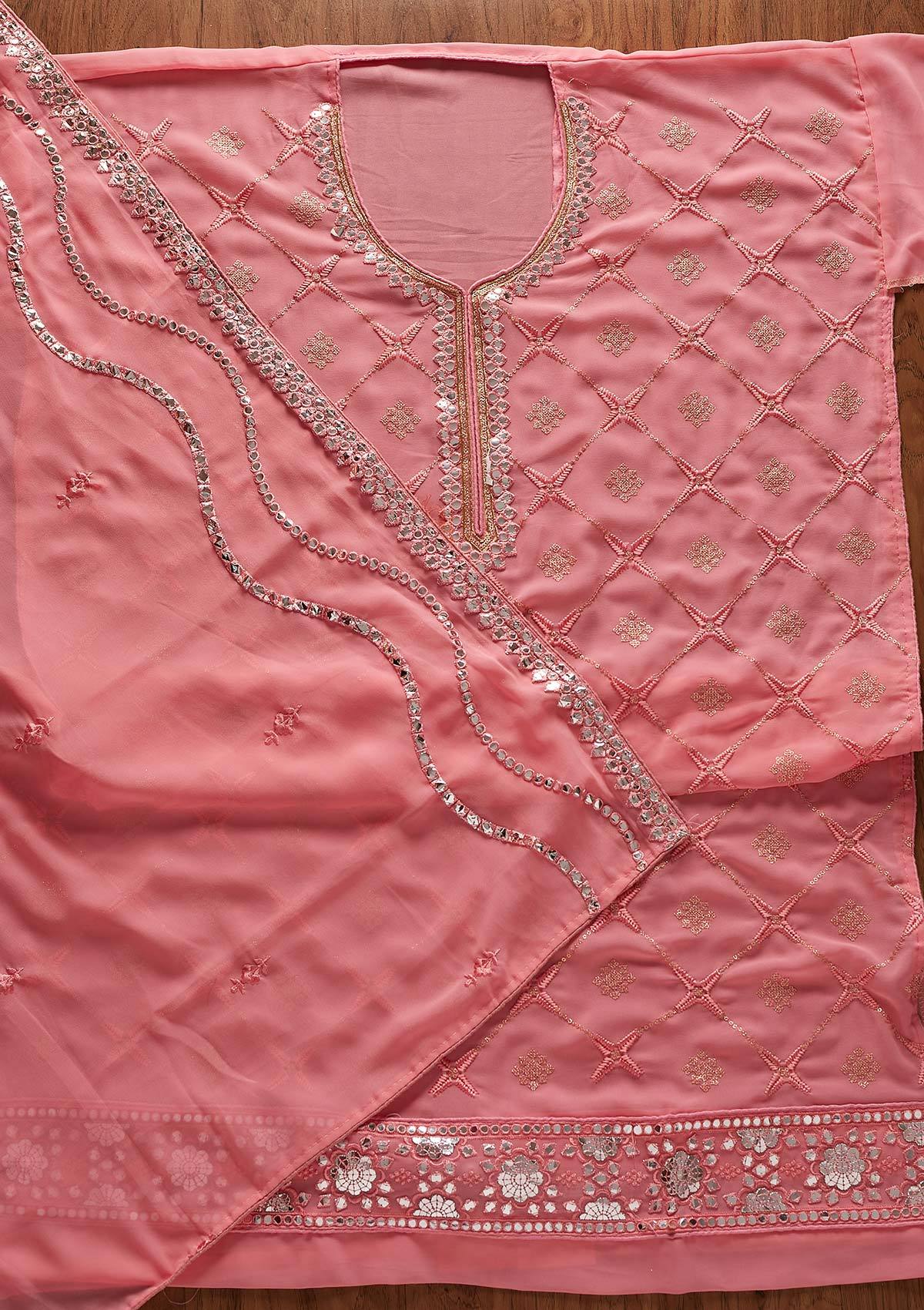 Pink Sequins Georgette Designer Semi-Stitched Salwar Suit - koskii