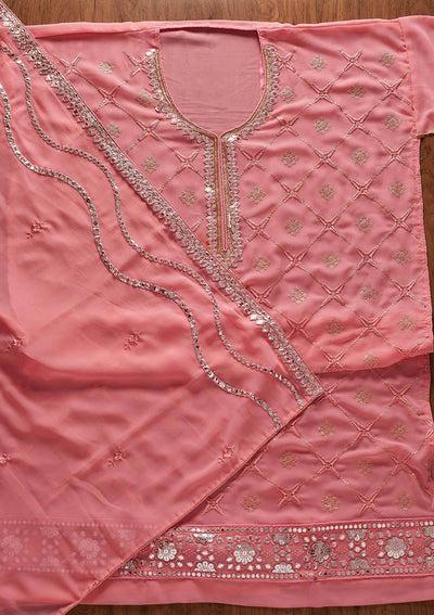 Pink Sequins Georgette Designer Semi-Stitched Salwar Suit - koskii